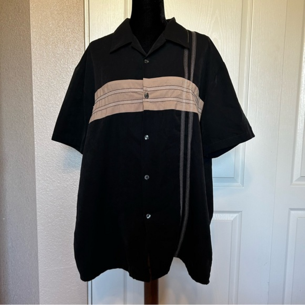 Woody’s Retro Lounge Black and Tan Button Down Shirt‎ Size XL